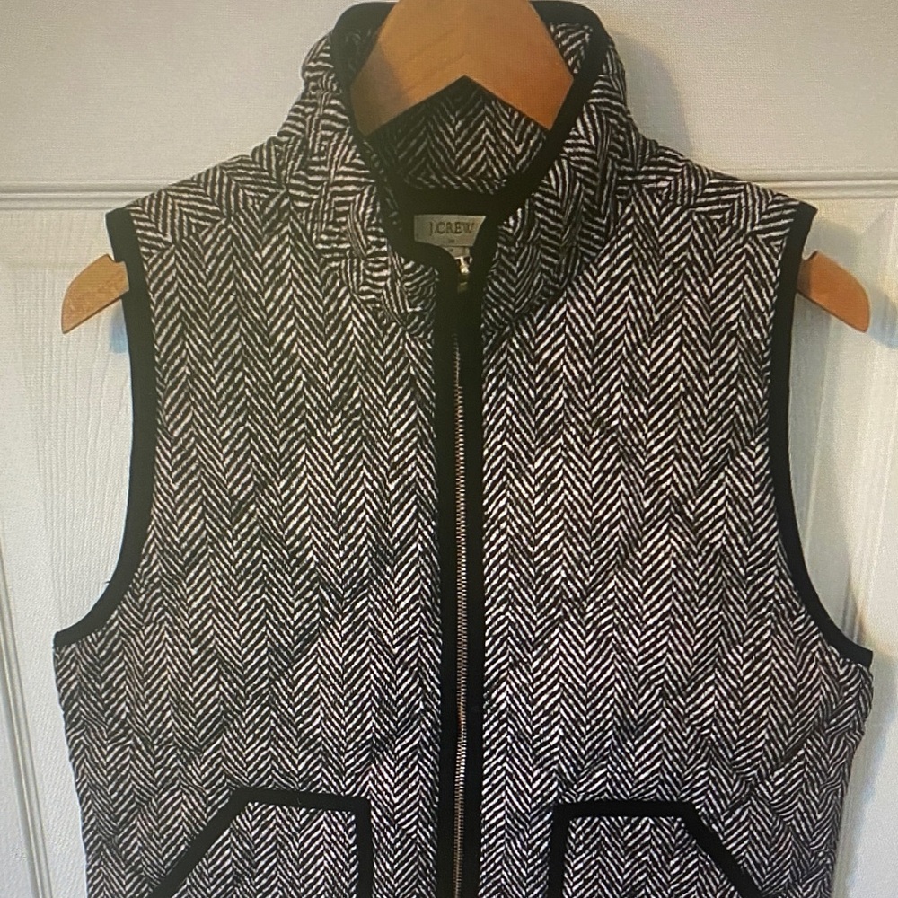 J. Crew Black & White Herringbone Quilted Vest